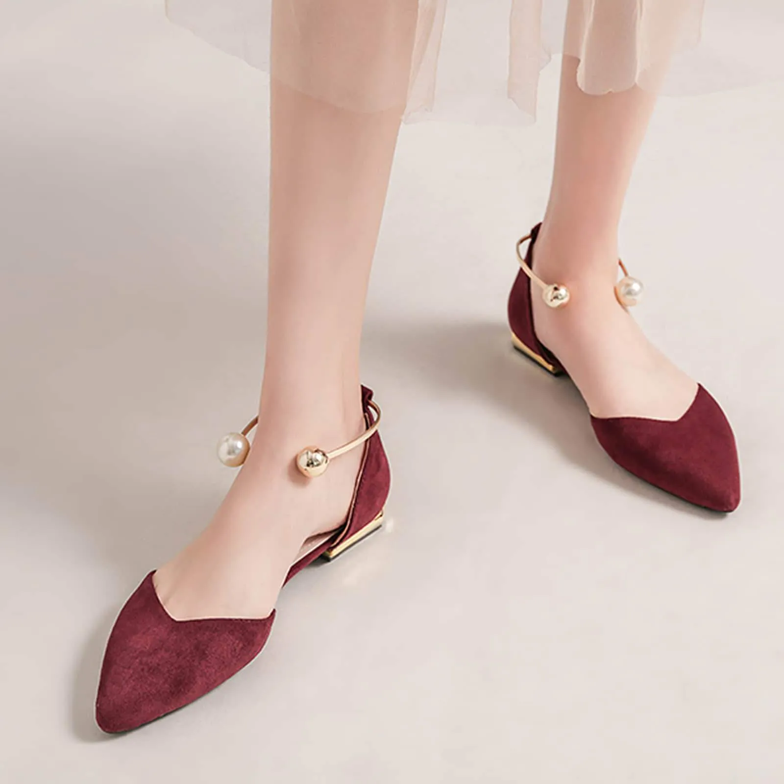Pearl Buckle Pointed Toe Flat Loafers