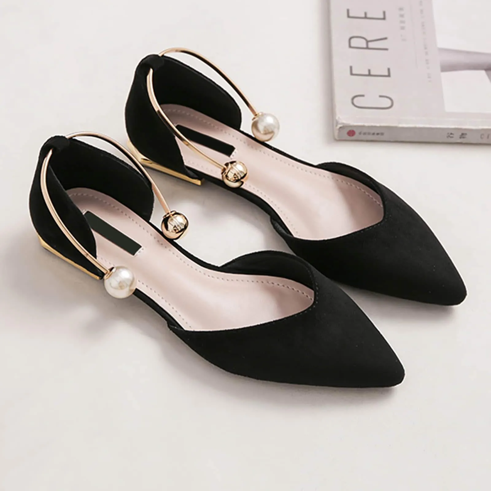 Pearl Buckle Pointed Toe Flat Loafers