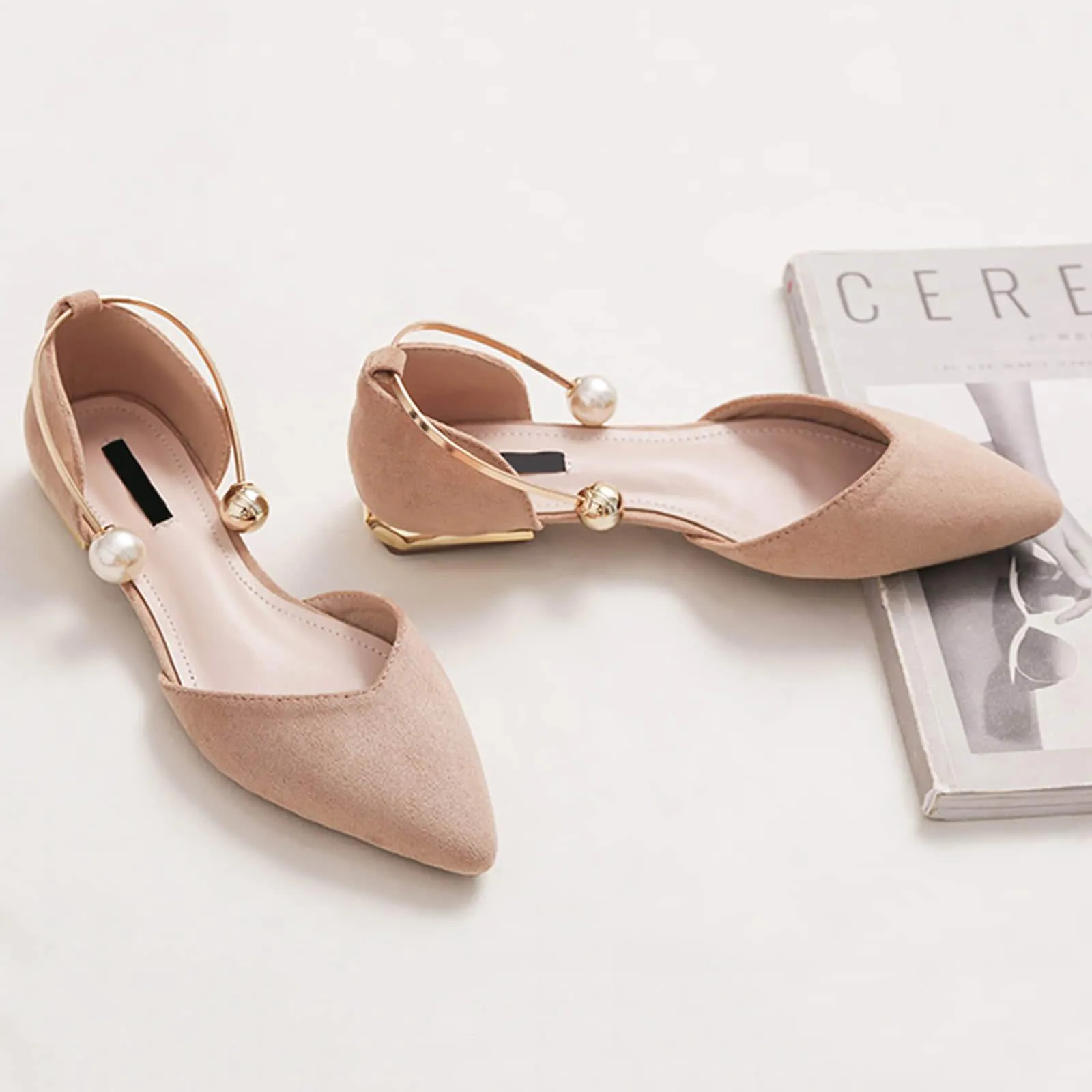 Pearl Buckle Pointed Toe Flat Loafers