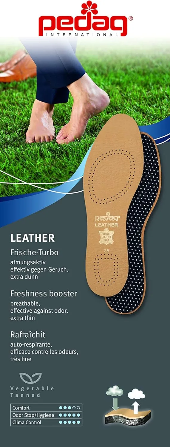 pedag Leather Insole with Sweat Wicking Carbon Layer, Handmade in Germany, Fits Pumps and Dress Shoes, Tan, US M12 / EU 45