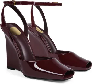 Peep Toe Wedges Sandals for Women Square Open Toe Buckle Ankle Strap Wedge Heels Patent Leather Slip-on Slingback Pumps Sexy Dressy Summer Shoes