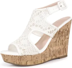 Perphy Lace Ankle Strap Platform Wedges Heel Sandals for Women