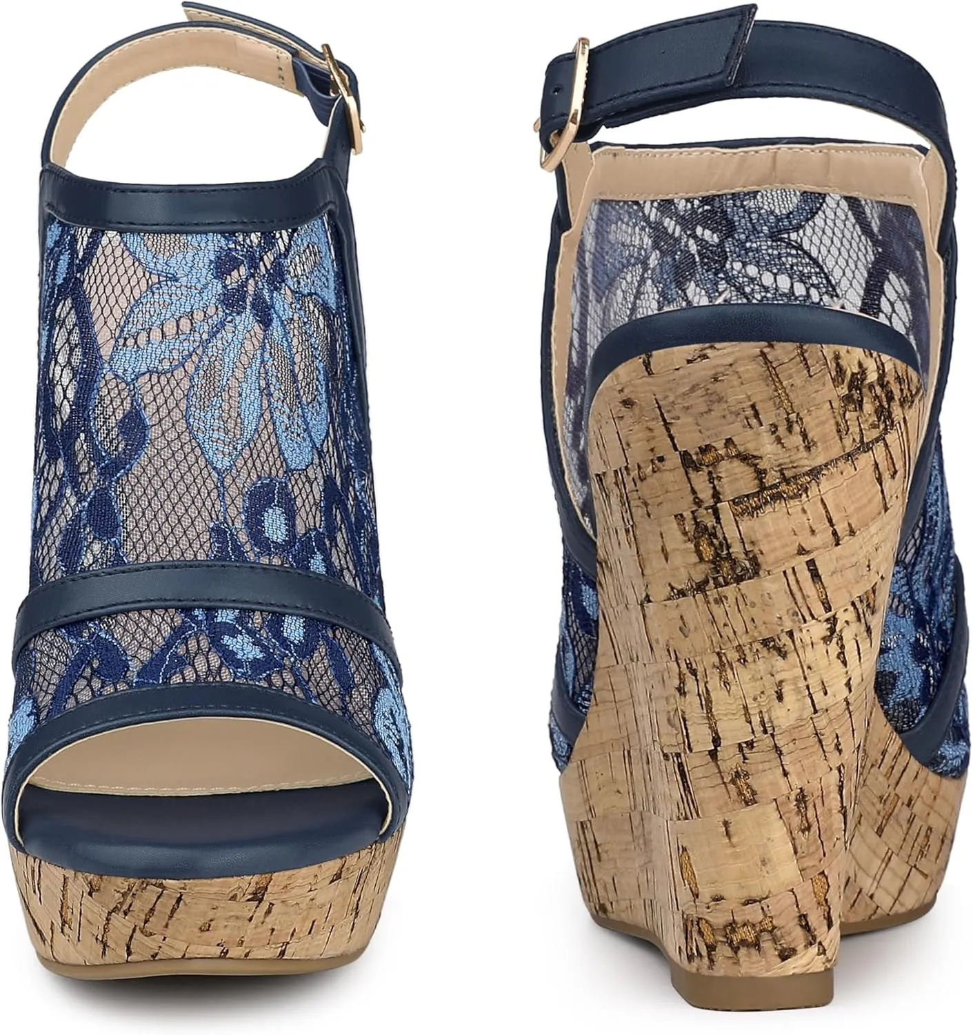 Perphy Lace Platform Heel Slingback Wedges Sandals for Women