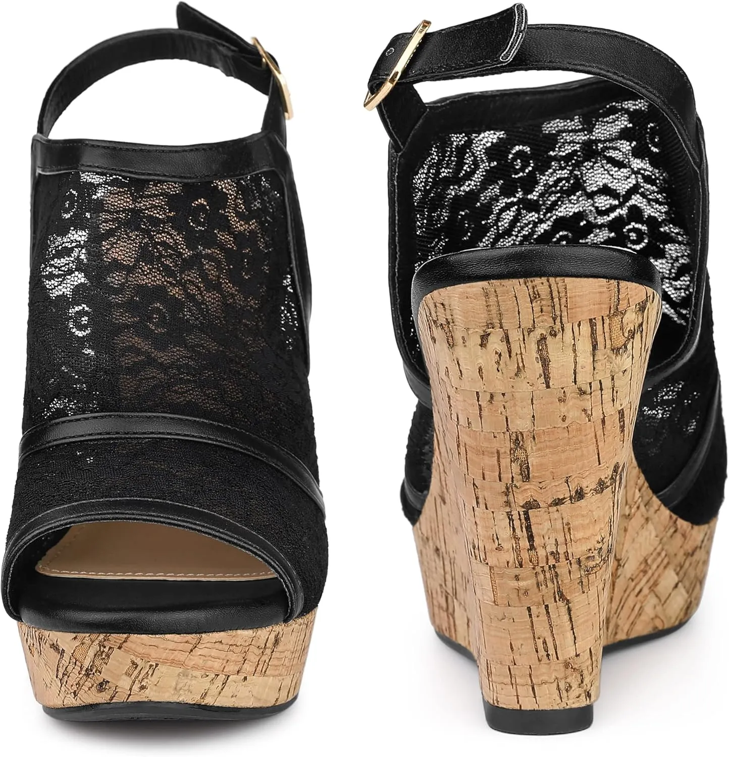 Perphy Lace Platform Heel Slingback Wedges Sandals for Women