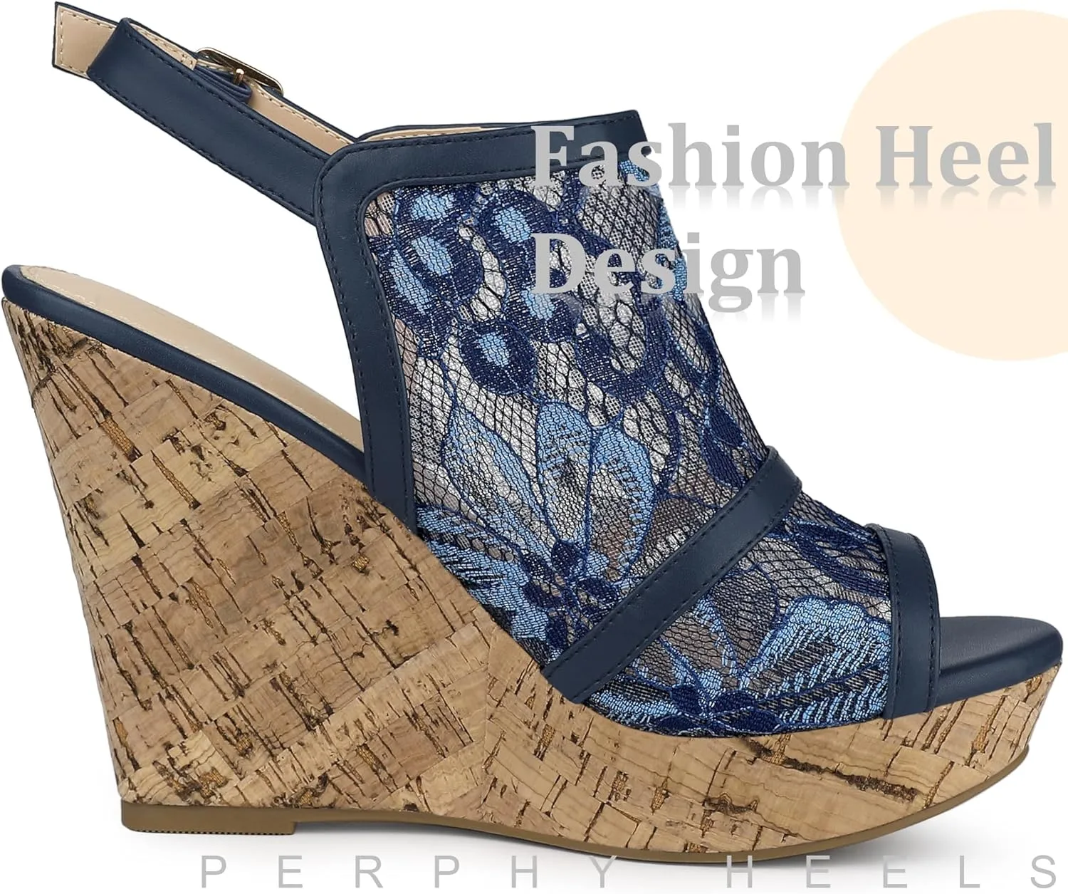 Perphy Lace Platform Heel Slingback Wedges Sandals for Women
