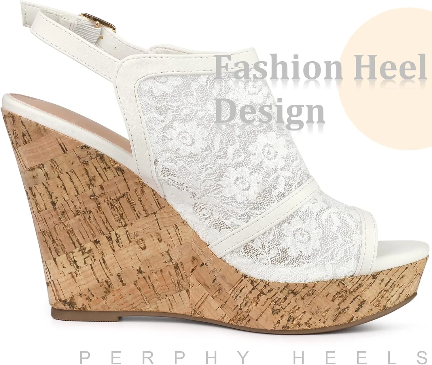 Perphy Lace Platform Heel Slingback Wedges Sandals for Women