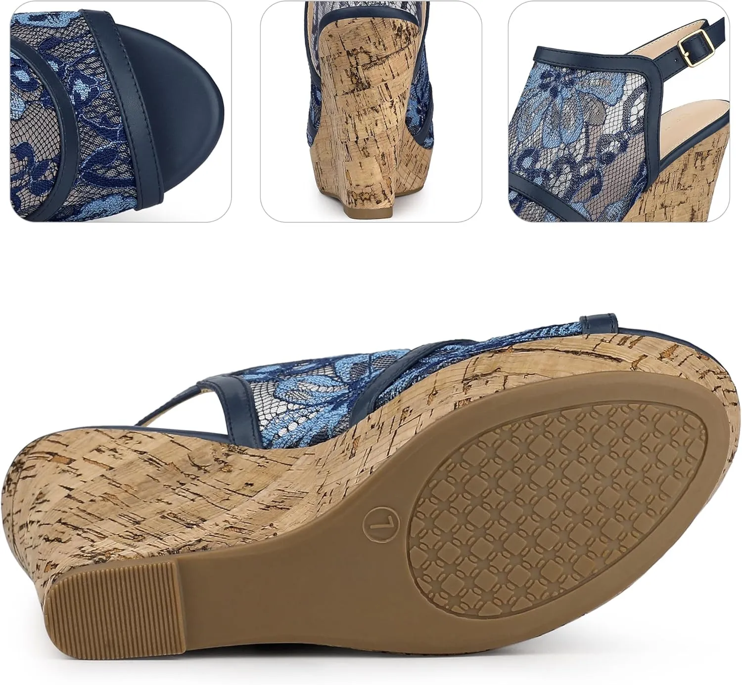 Perphy Lace Platform Heel Slingback Wedges Sandals for Women