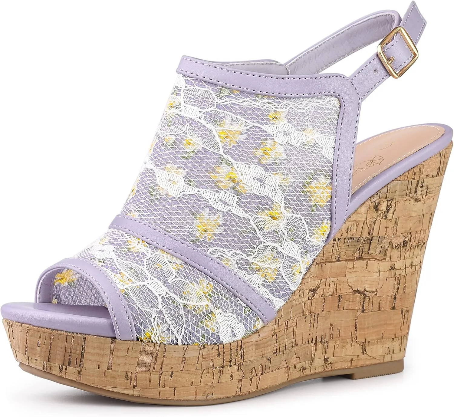 Perphy Lace Platform Heel Slingback Wedges Sandals for Women