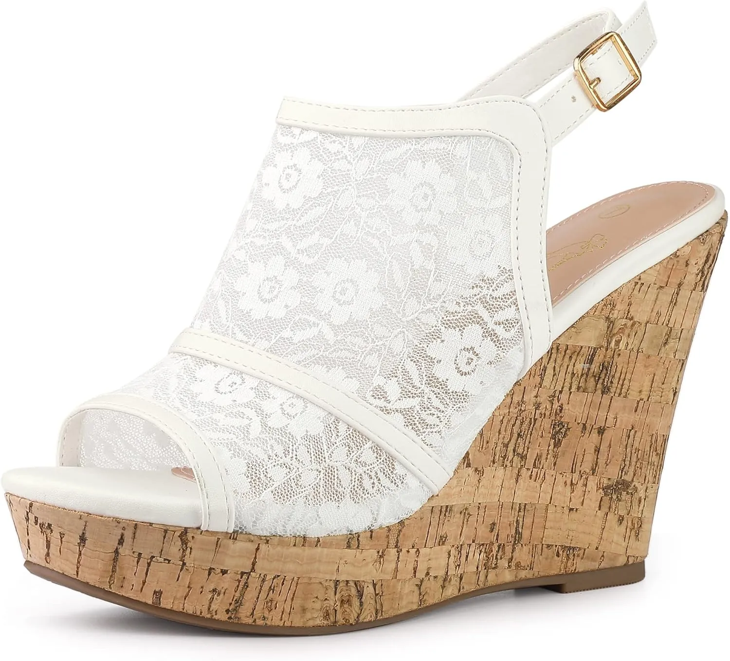 Perphy Lace Platform Heel Slingback Wedges Sandals for Women