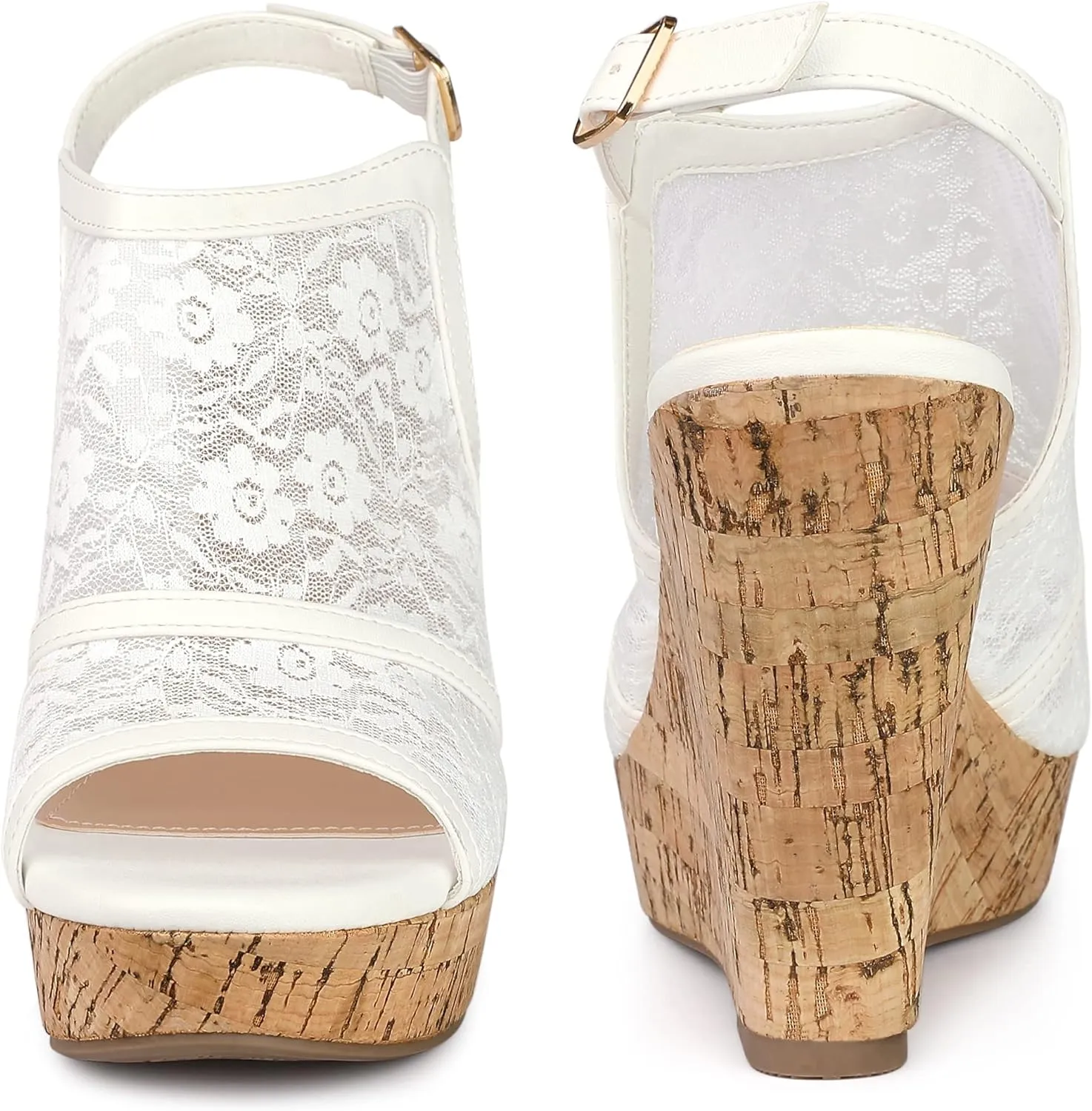 Perphy Lace Platform Heel Slingback Wedges Sandals for Women