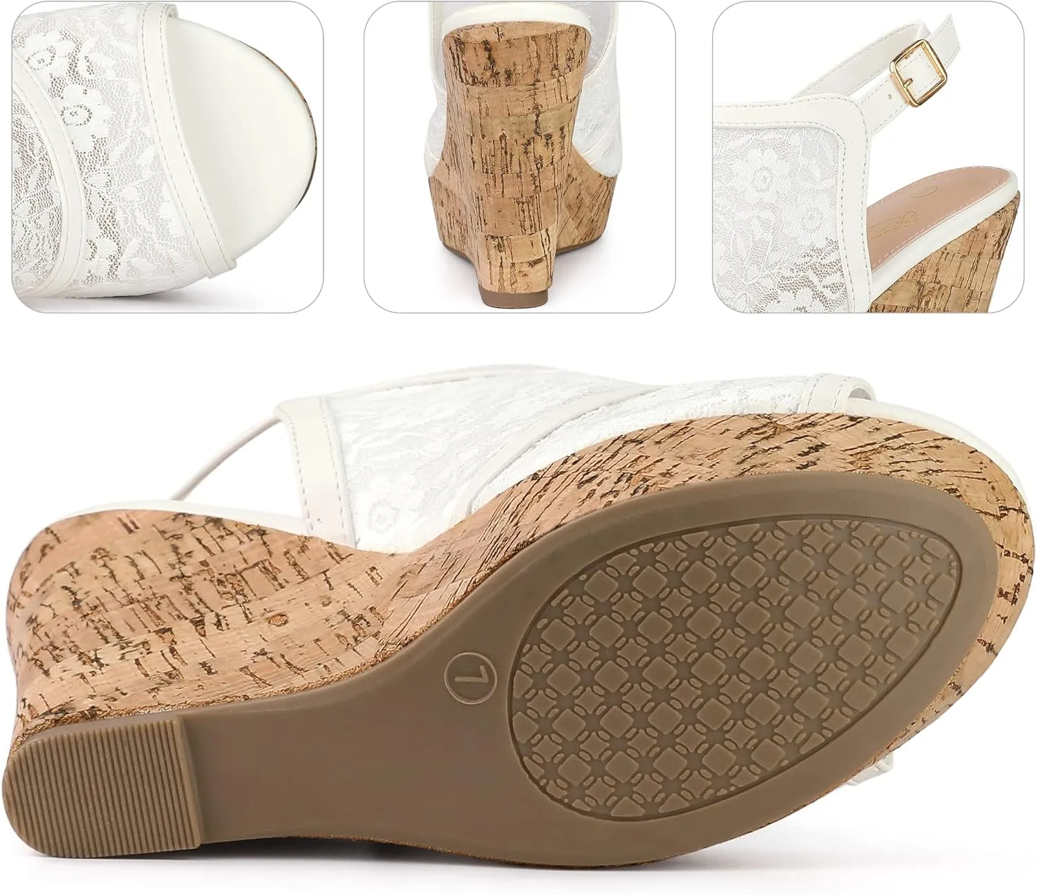 Perphy Lace Platform Heel Slingback Wedges Sandals for Women