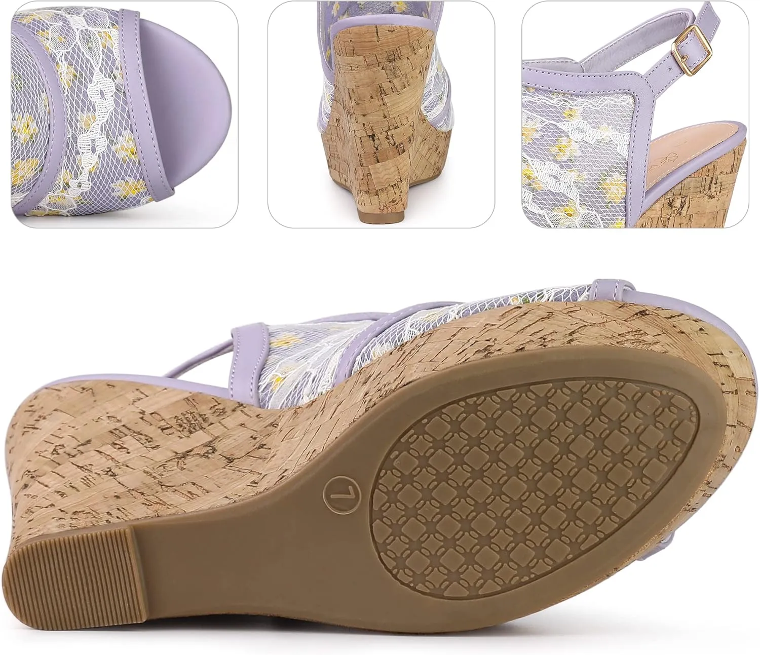 Perphy Lace Platform Heel Slingback Wedges Sandals for Women
