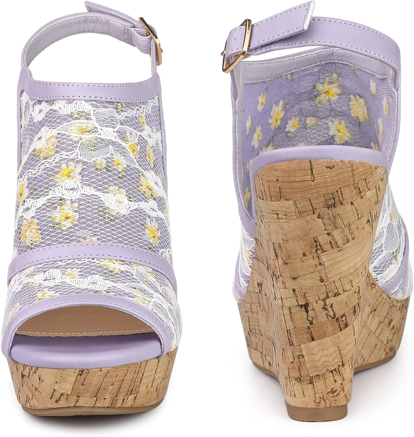 Perphy Lace Platform Heel Slingback Wedges Sandals for Women