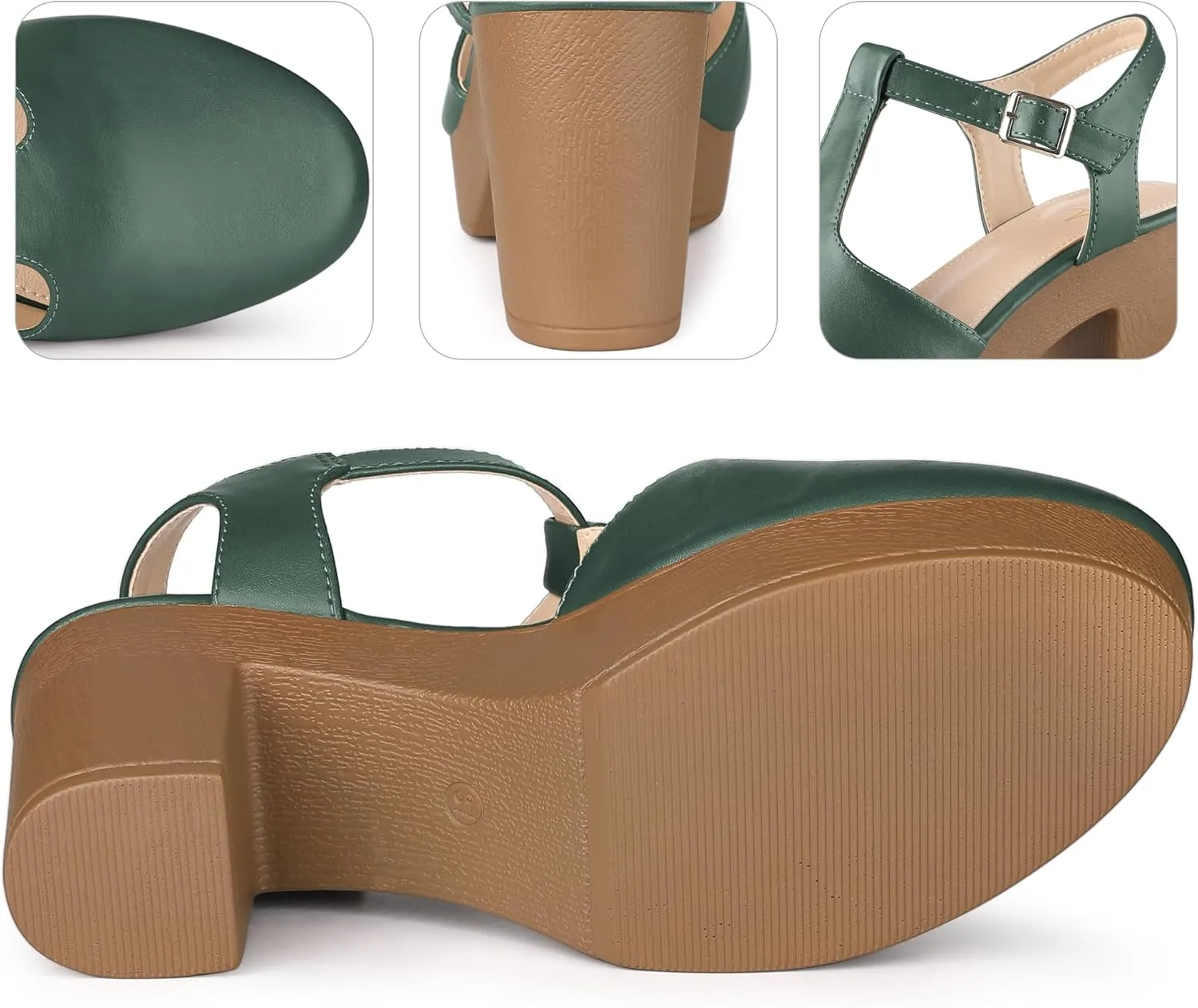 Perphy Platform T-Strap Shoes Chunky Heels Mules Sandals for Women