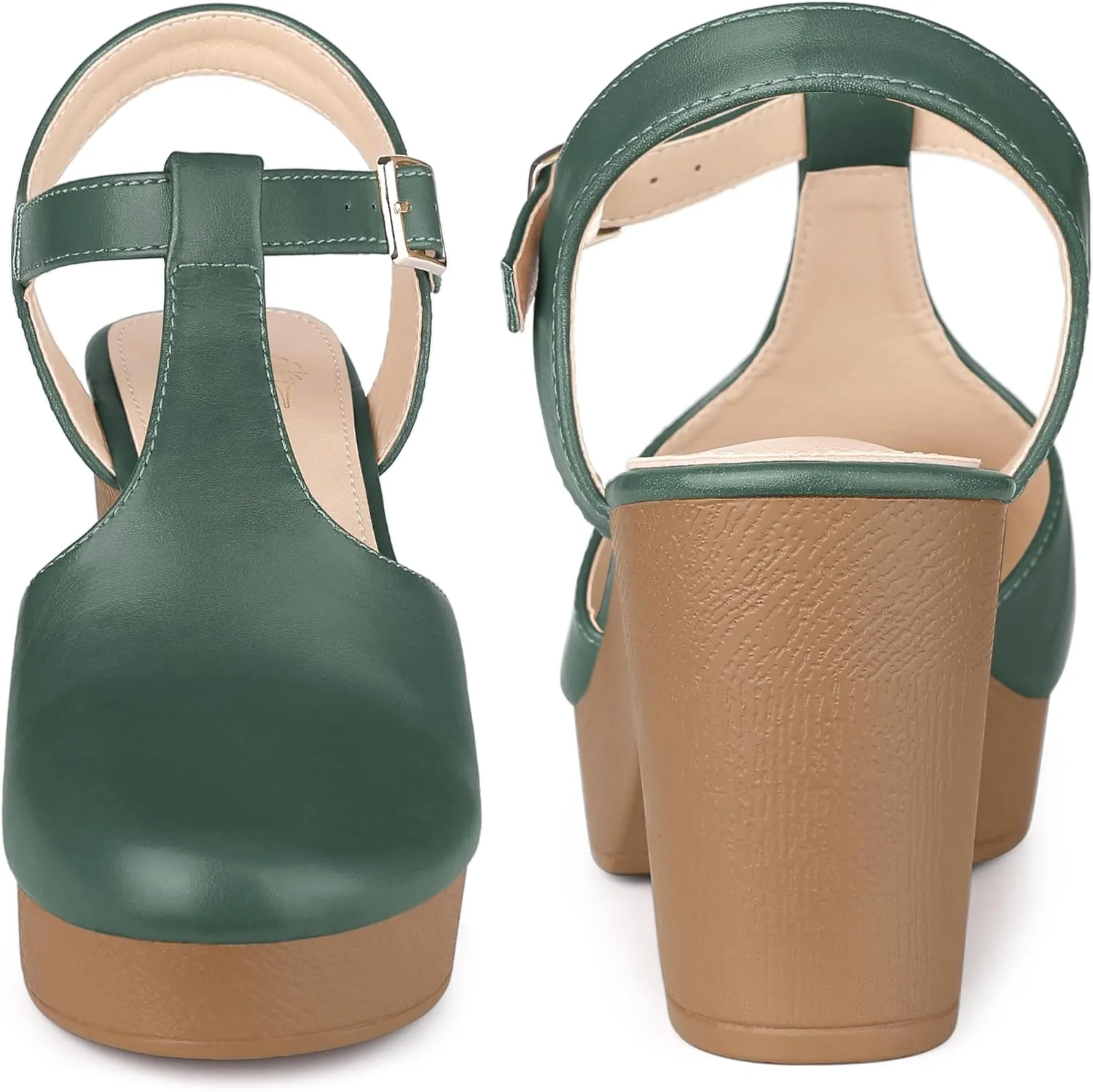 Perphy Platform T-Strap Shoes Chunky Heels Mules Sandals for Women
