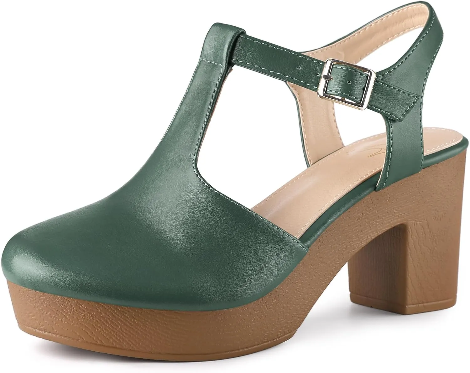 Perphy Platform T-Strap Shoes Chunky Heels Mules Sandals for Women