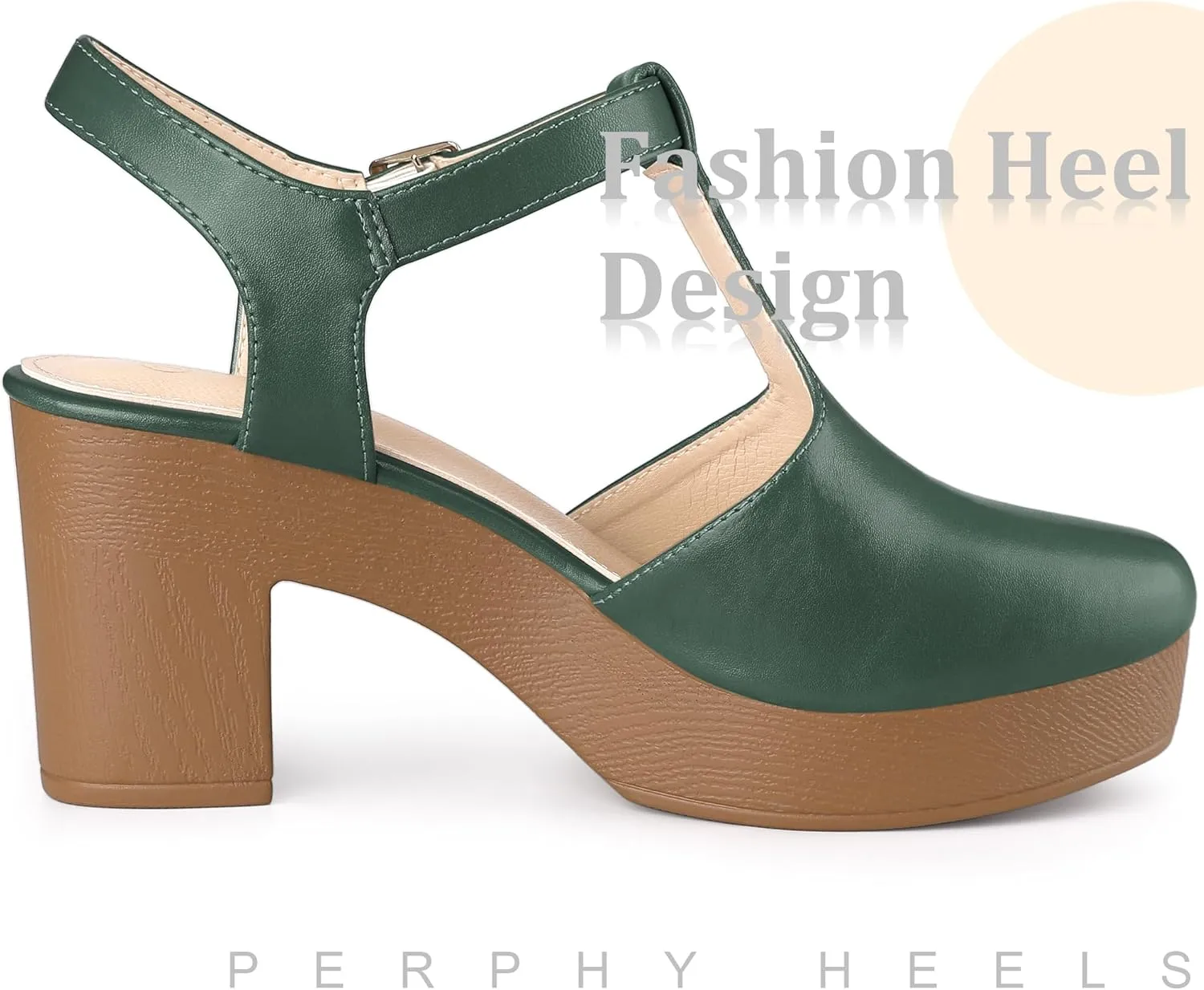Perphy Platform T-Strap Shoes Chunky Heels Mules Sandals for Women