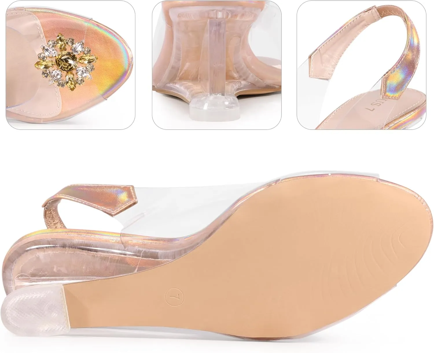 Perphy Rhinestone Clear Wedge Heel Slingback Sandal for Women
