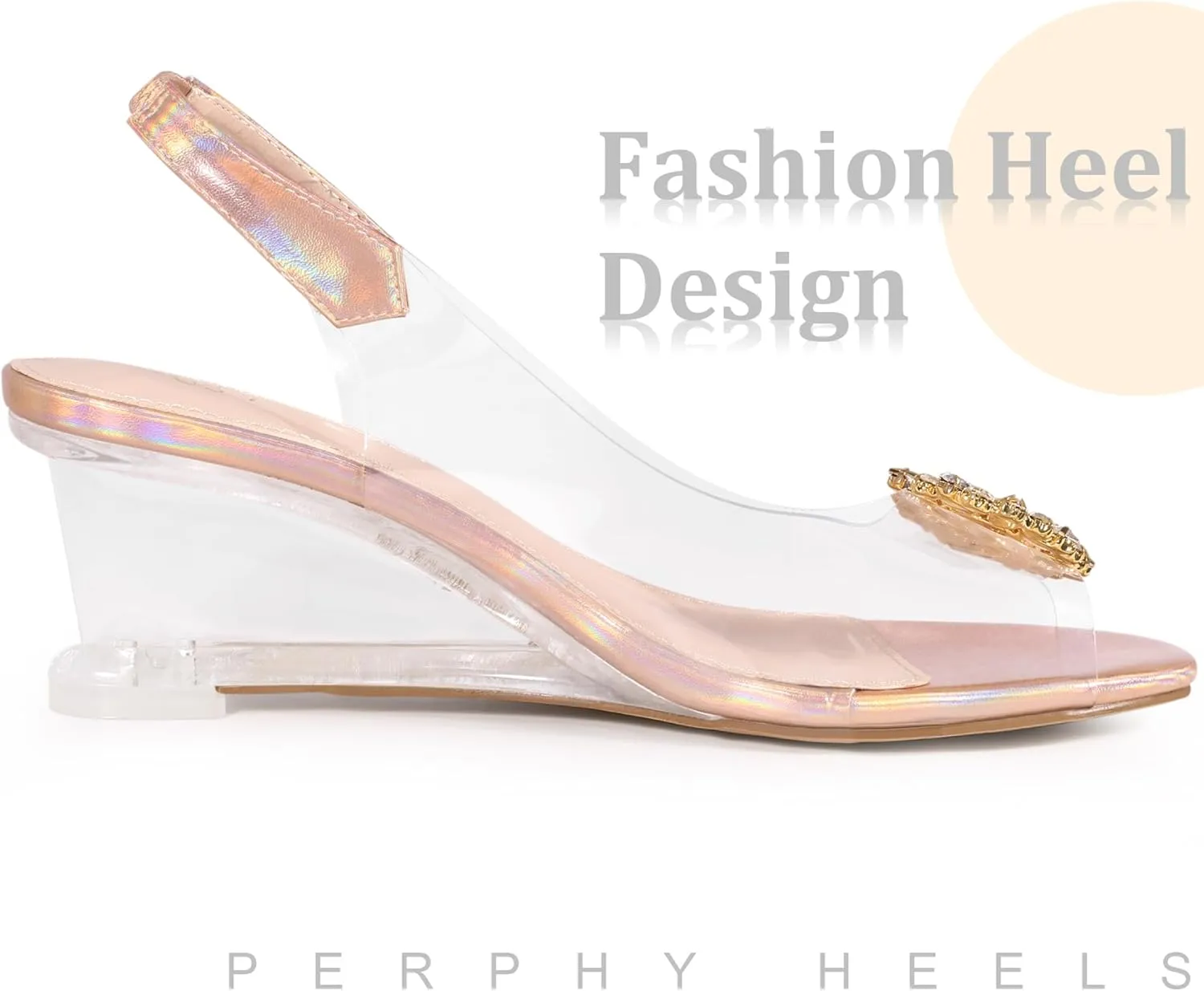 Perphy Rhinestone Clear Wedge Heel Slingback Sandal for Women