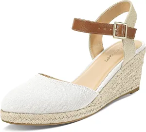 PIZZ ANNU Women's Espadrille Low Wedge Heel Sandals with Buckle Ankle Strap Close Toe Casual Dressy Summer Platform Shoes