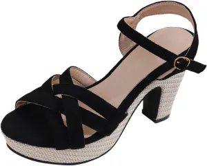 Platform High Heels for Women Chunky Heel Dress Shoes Peep Toe Work Shoes Ankle Strap Block Heels for Office Vacation