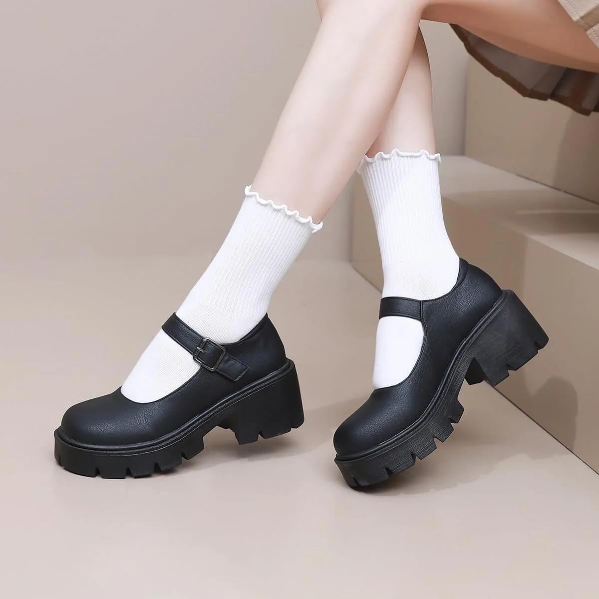 Platform Pumps Womens Gothic Lolita Shoes Mary Janes Ankle Strap Wedges Shoes