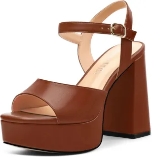 Platform Sandals High Heels for Women Comfortable Chunky Heel Square Open Toe Pumps with Adjustable Ankle Strap Women's Wedding Party Pumps