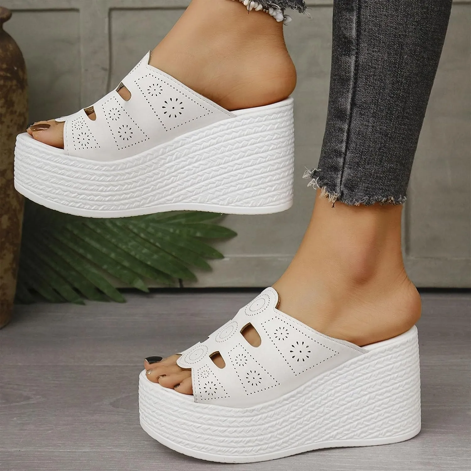 Platform Wedges Sandals for Women 2025 Summer Fashion High Heels Slip on Sandals Dressy Open Toe Espadrilles Sandals