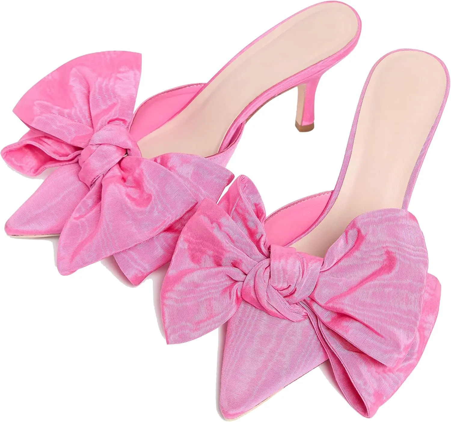 Pointed Heels for Women Fashionable Bows Mules with Comfortable Pull-On Design Ideal for Office Party or Date Night