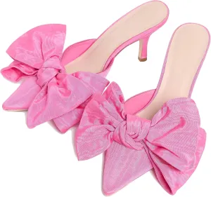 Pointed Heels for Women Fashionable Bows Mules with Comfortable Pull-On Design Ideal for Office Party or Date Night