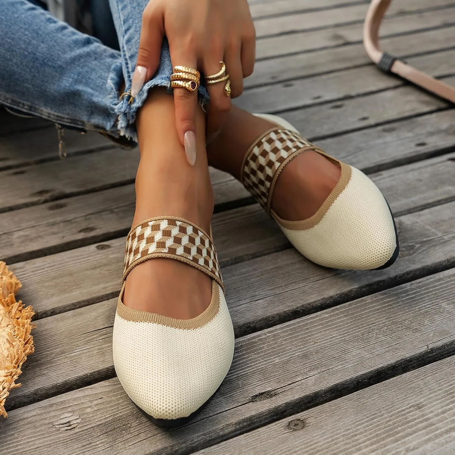 Pointed Toe Flats for Women Knit Ballet Flats Ladies Slip on Work Shoes Business Casul Loafers Comfort Office Shoes