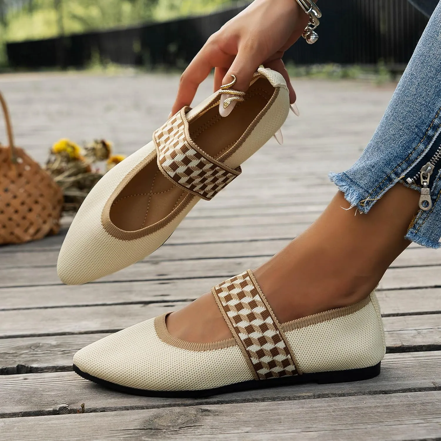Pointed Toe Flats for Women Knit Ballet Flats Ladies Slip on Work Shoes Business Casul Loafers Comfort Office Shoes