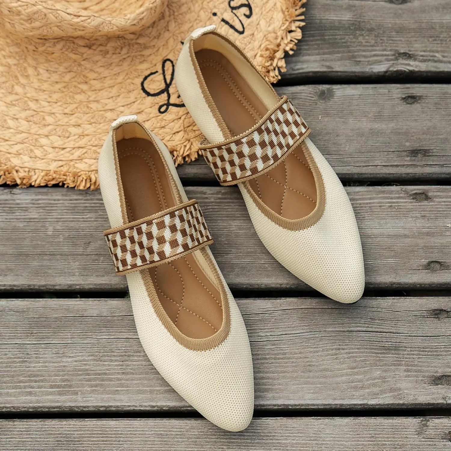 Pointed Toe Flats for Women Knit Ballet Flats Ladies Slip on Work Shoes Business Casul Loafers Comfort Office Shoes