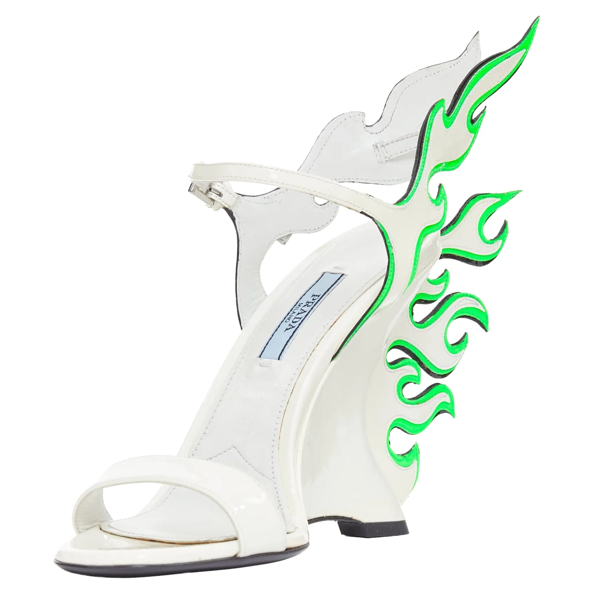 Prada white green flame wedges