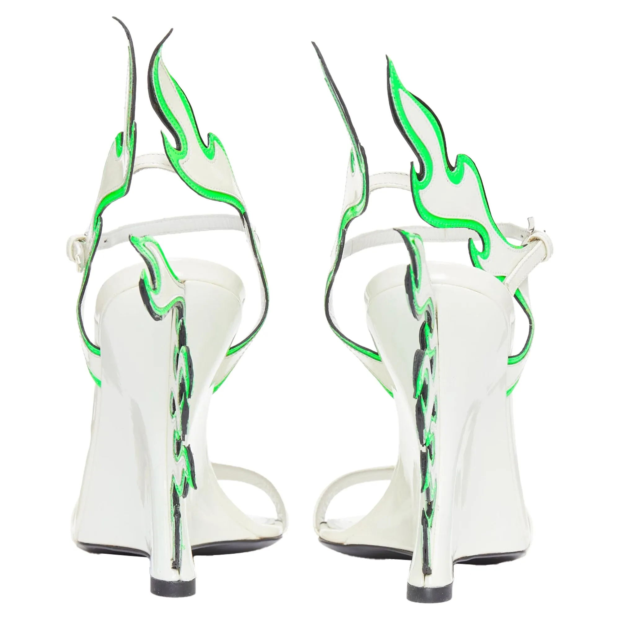 Prada white green flame wedges