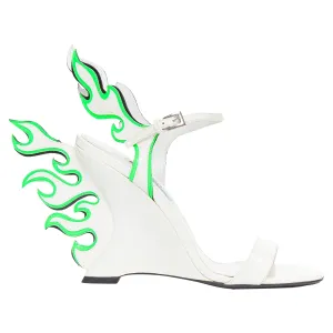 Prada white green flame wedges