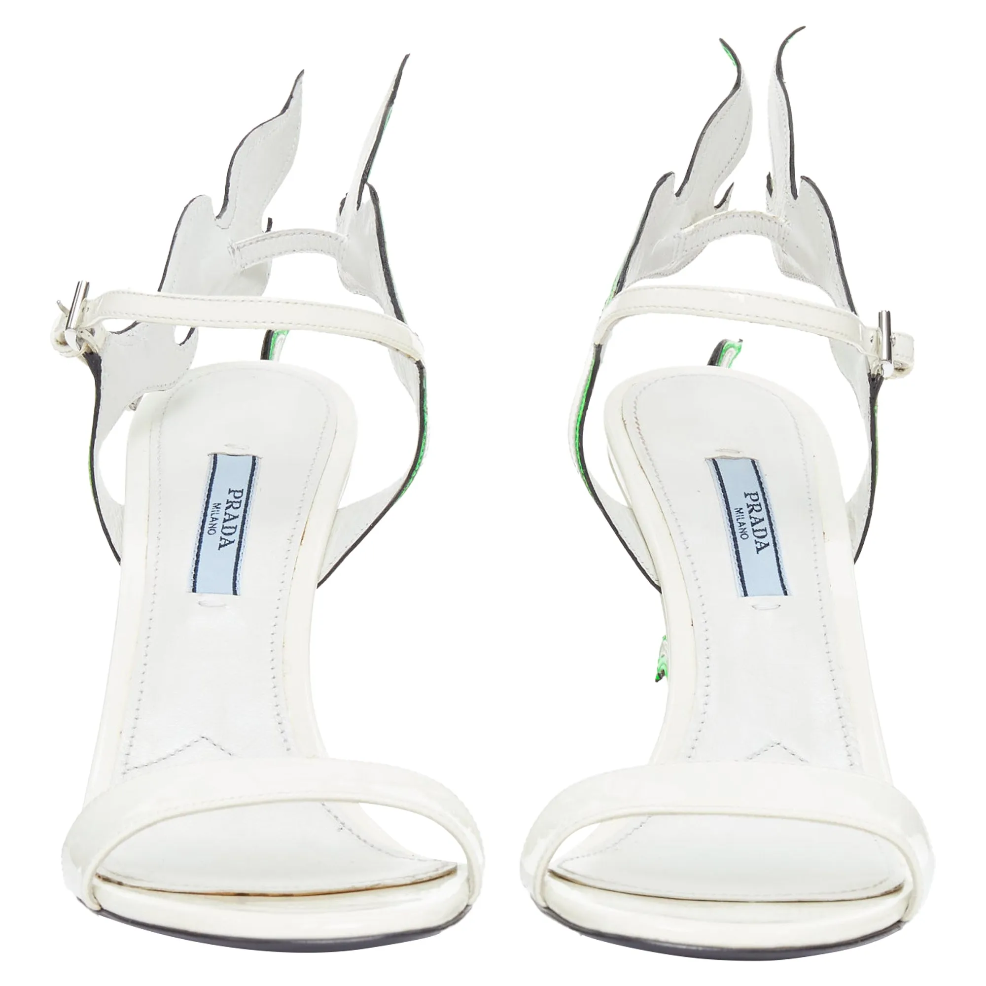 Prada white green flame wedges