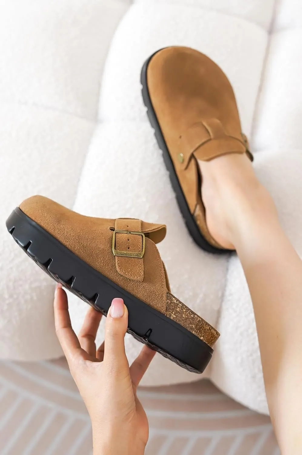 Project Cloud Genuine Leather Platform Clogs for Women Footwear - Memory Foam Arch Support Cork Footbed Casual Shoes & Mules for Women 2025 (Benton Chunky)