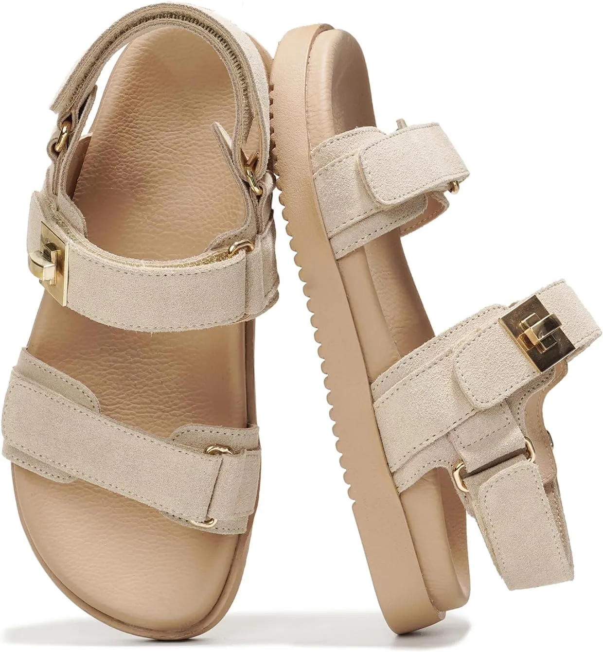 Project Cloud Genuine Leather Platform Sandals Women Footwear - Comfortable and Adjustable Strappy Summer Sandals for Women 2025 - Memory Foam and Non-Slip Slingback Beach Slides (Mona)
