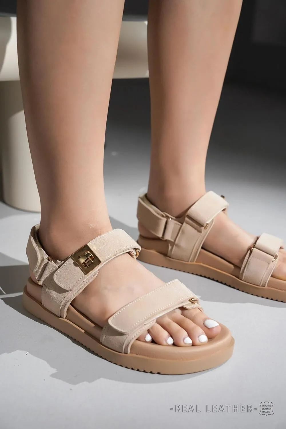 Project Cloud Genuine Leather Platform Sandals Women Footwear - Comfortable and Adjustable Strappy Summer Sandals for Women 2025 - Memory Foam and Non-Slip Slingback Beach Slides (Mona)