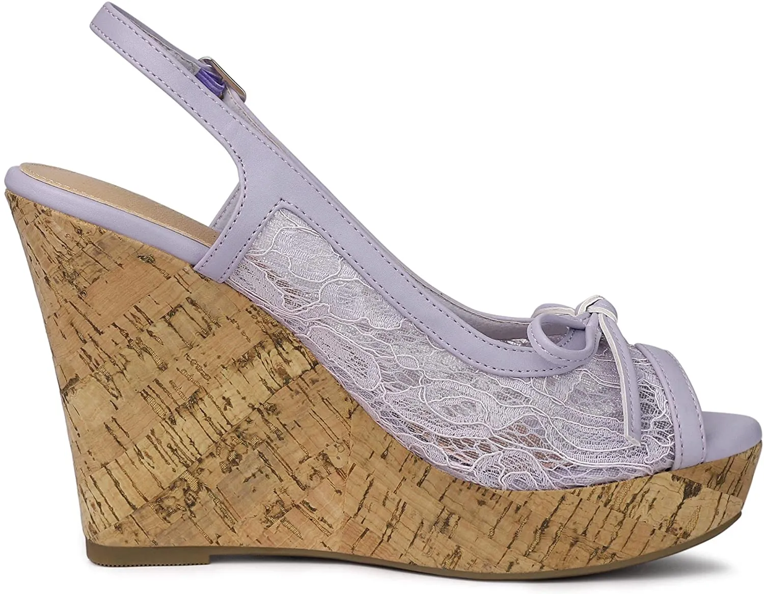 Purple Lace Platform Wedge Heel Sandals