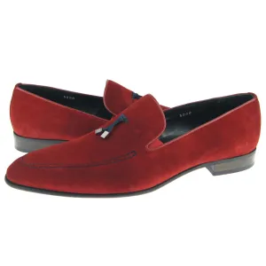 Red Color Pointed Apron Toe Suede Leather Tassel Loafer Slip Ons Men Shoes
