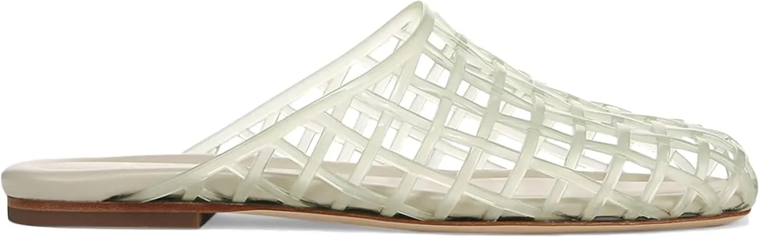 Red Mesh Jelly Mules for Women Clear Hollow Closed Toe Flat Sandals Beach Jellies Slippers Summer Slide Shoes