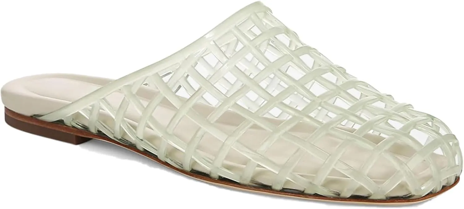 Red Mesh Jelly Mules for Women Clear Hollow Closed Toe Flat Sandals Beach Jellies Slippers Summer Slide Shoes