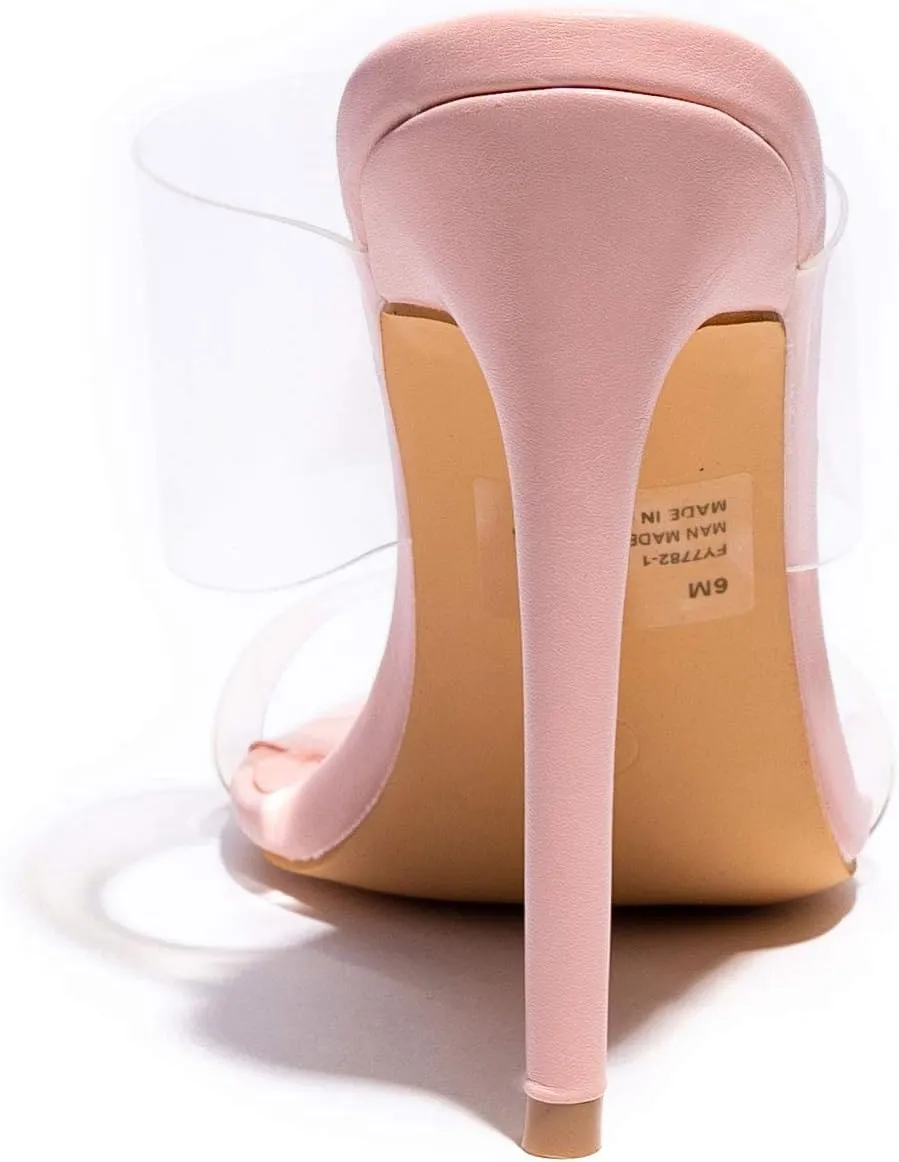 REVOL Clear Pointed Toe Sandals Stiletto Heels Transparent Strap High Heels Slip on Mules for Women