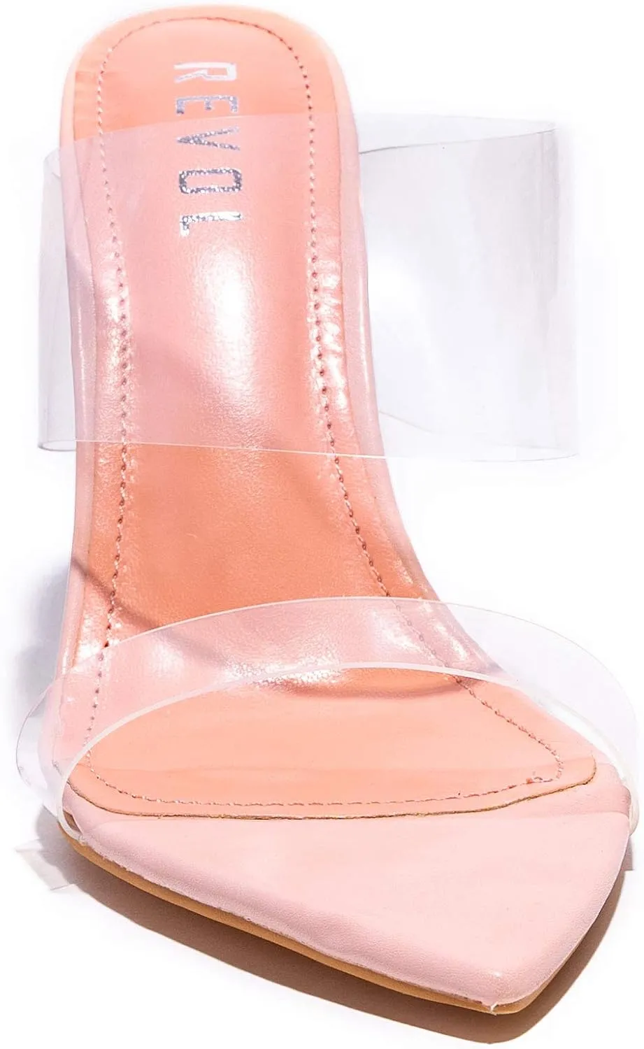 REVOL Clear Pointed Toe Sandals Stiletto Heels Transparent Strap High Heels Slip on Mules for Women