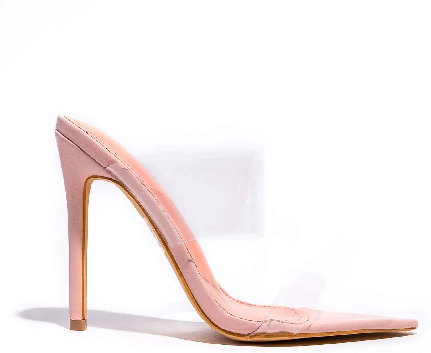 REVOL Clear Pointed Toe Sandals Stiletto Heels Transparent Strap High Heels Slip on Mules for Women