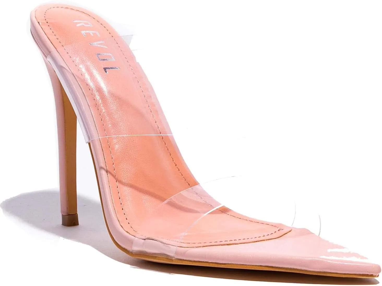 REVOL Clear Pointed Toe Sandals Stiletto Heels Transparent Strap High Heels Slip on Mules for Women