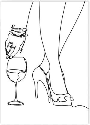 REYTOL Sexy Girl High Heel Shoes Red Wine Cup Canvas Wall Art Minimalist Painting Nordic Style Posters Modern Living Room Bedroom Decor Pictures（No Frame）