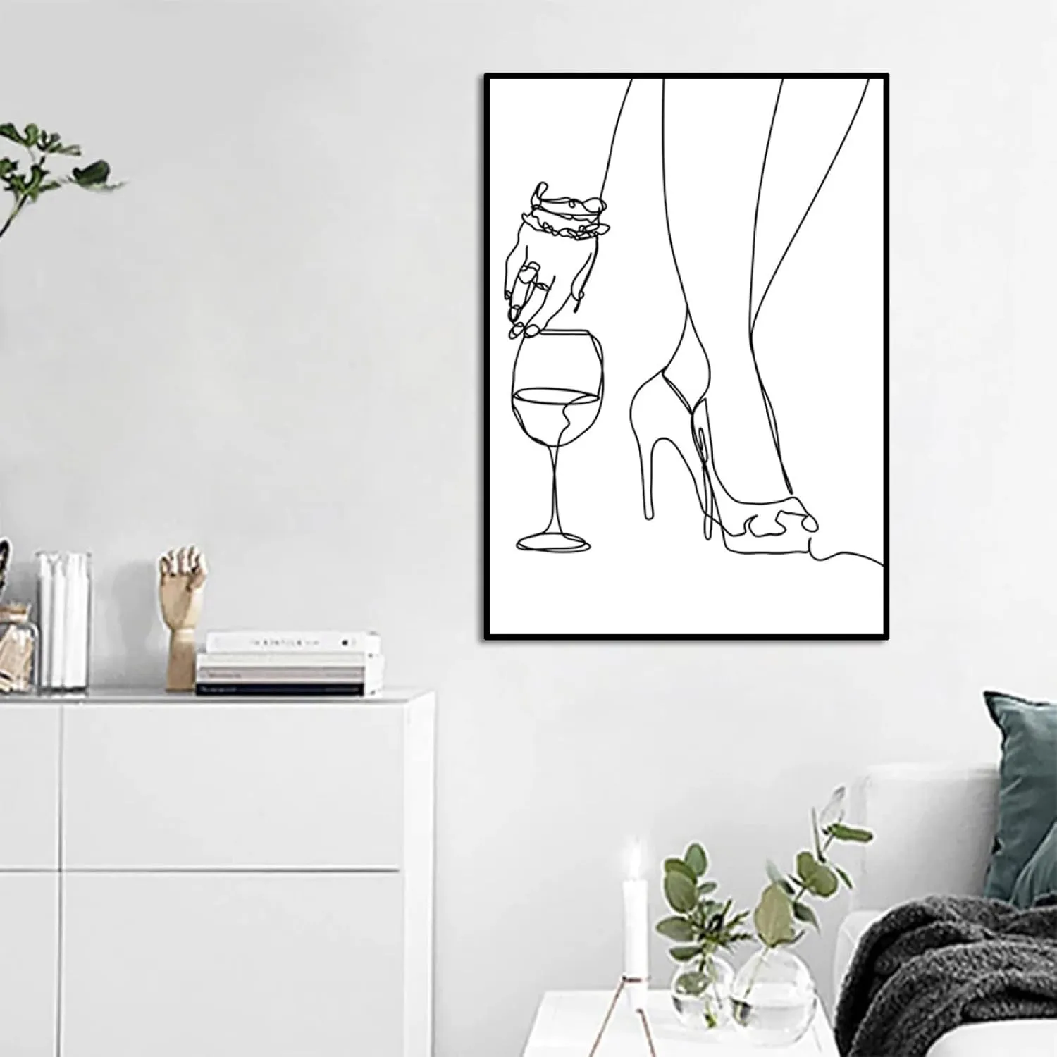 REYTOL Sexy Girl High Heel Shoes Red Wine Cup Canvas Wall Art Minimalist Painting Nordic Style Posters Modern Living Room Bedroom Decor Pictures（No Frame）